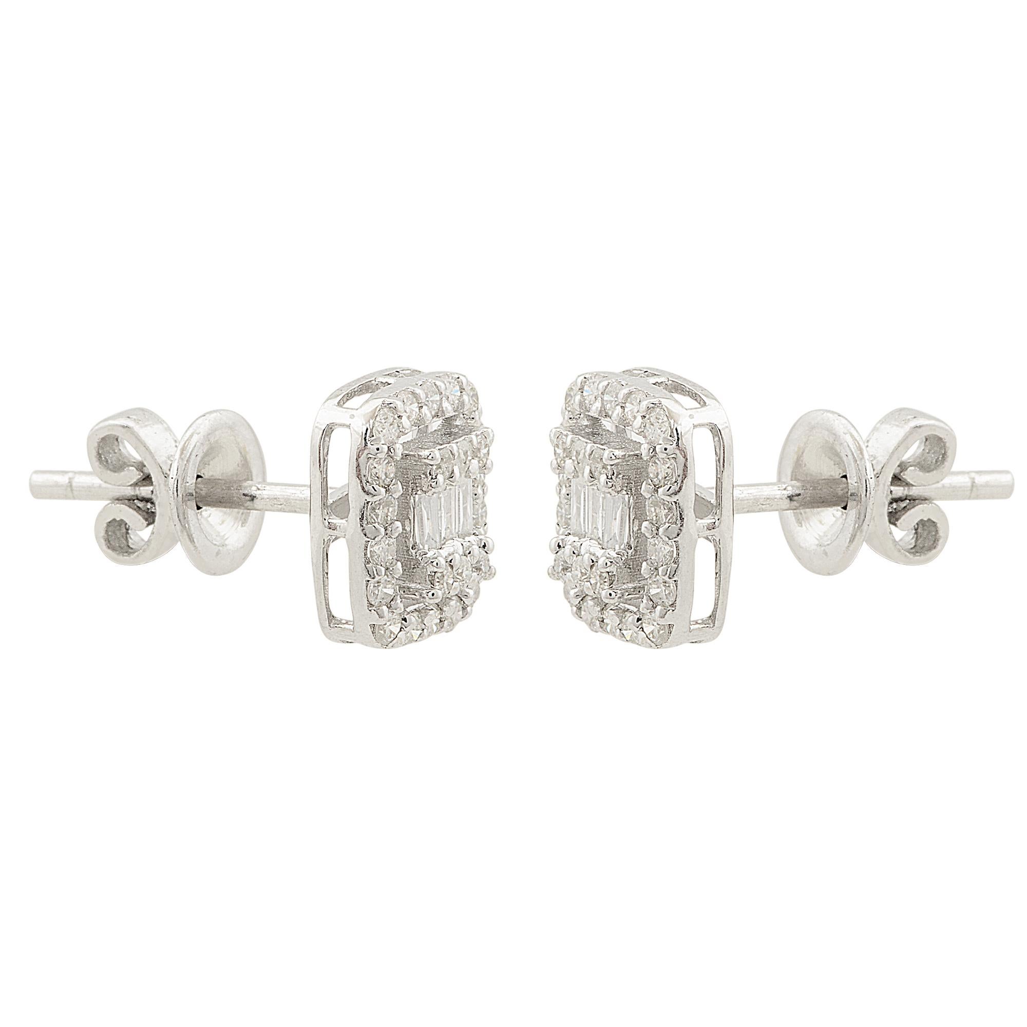 Women's HI Color SI Clarity Diamond Pave Cushion Fine Studs 10 Karat White Gold Earrings For Sale