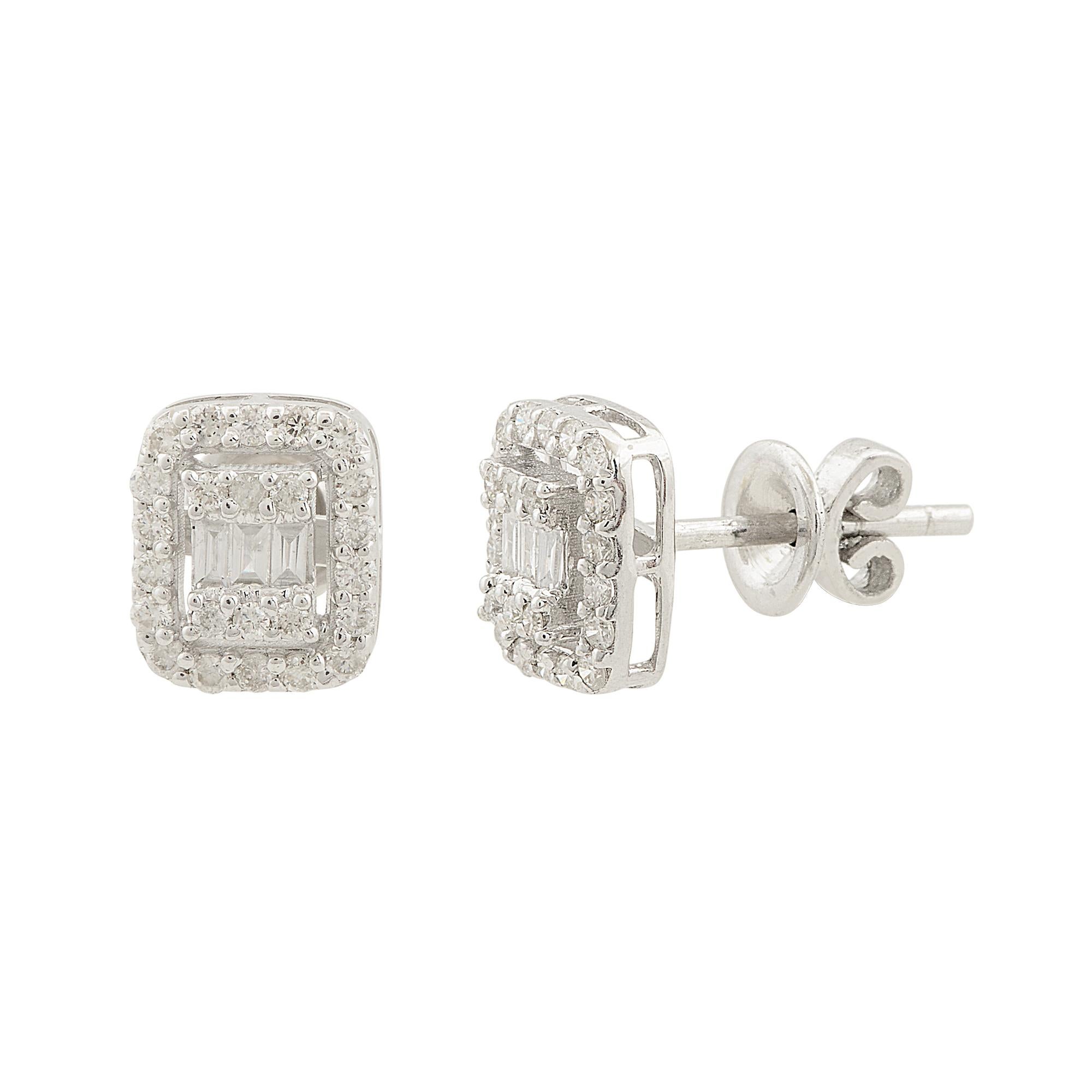 HI Color SI Clarity Diamond Pave Cushion Fine Studs 10 Karat White Gold Earrings In New Condition For Sale In Diera, Dubai