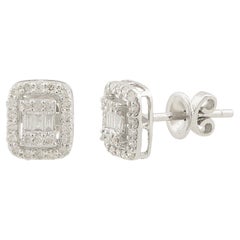 HI Color SI Clarity Diamond Pave Cushion Fine Studs 10 Karat White Gold Earrings