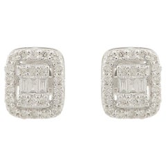 HI Color SI Clarity Diamond Pave Cushion Fine Studs 10 Karat White Gold Earrings