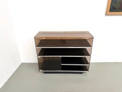 Hi-Fi cabinet in smoked plexiglass and brushed aluminium, Eric Maville, 70's