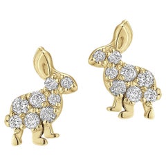 HI June Parker 14 Karat Gold Diamond Bunny Stud Earrings 0.40 Carat