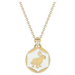 Hi June Parker 14 Karat Gold white Enamel Bunny Pendant 0.03 Carat Diamond