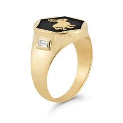 Hi June Parker Black Enamel 14 Karat Yellow Gold Bunny Signet Ring