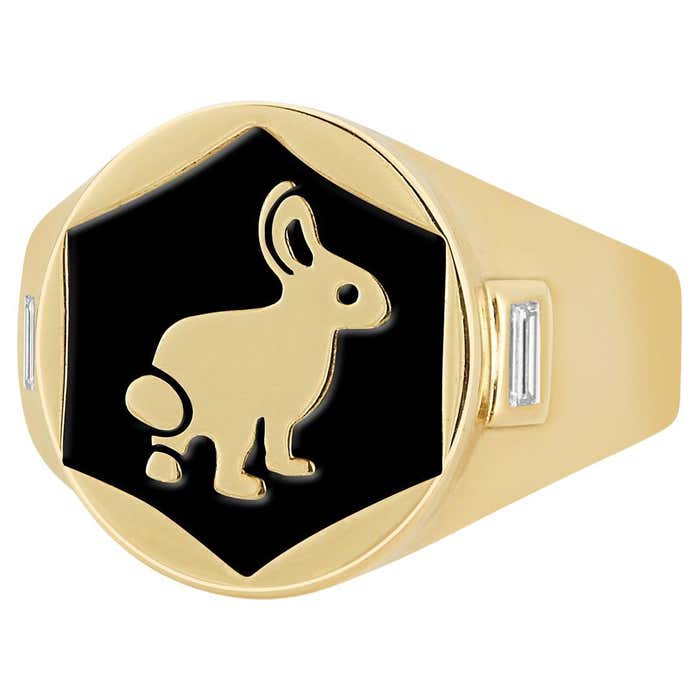 Customizable Hi June Parker Black Enamel 14 Karat Yellow Gold Bunny ...