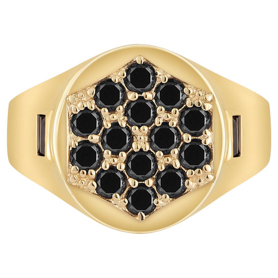 For Sale:  Pavé Signet Ring 0.84 Carat Black Diamonds 14 Karat Yellow Gold Hi June Parker