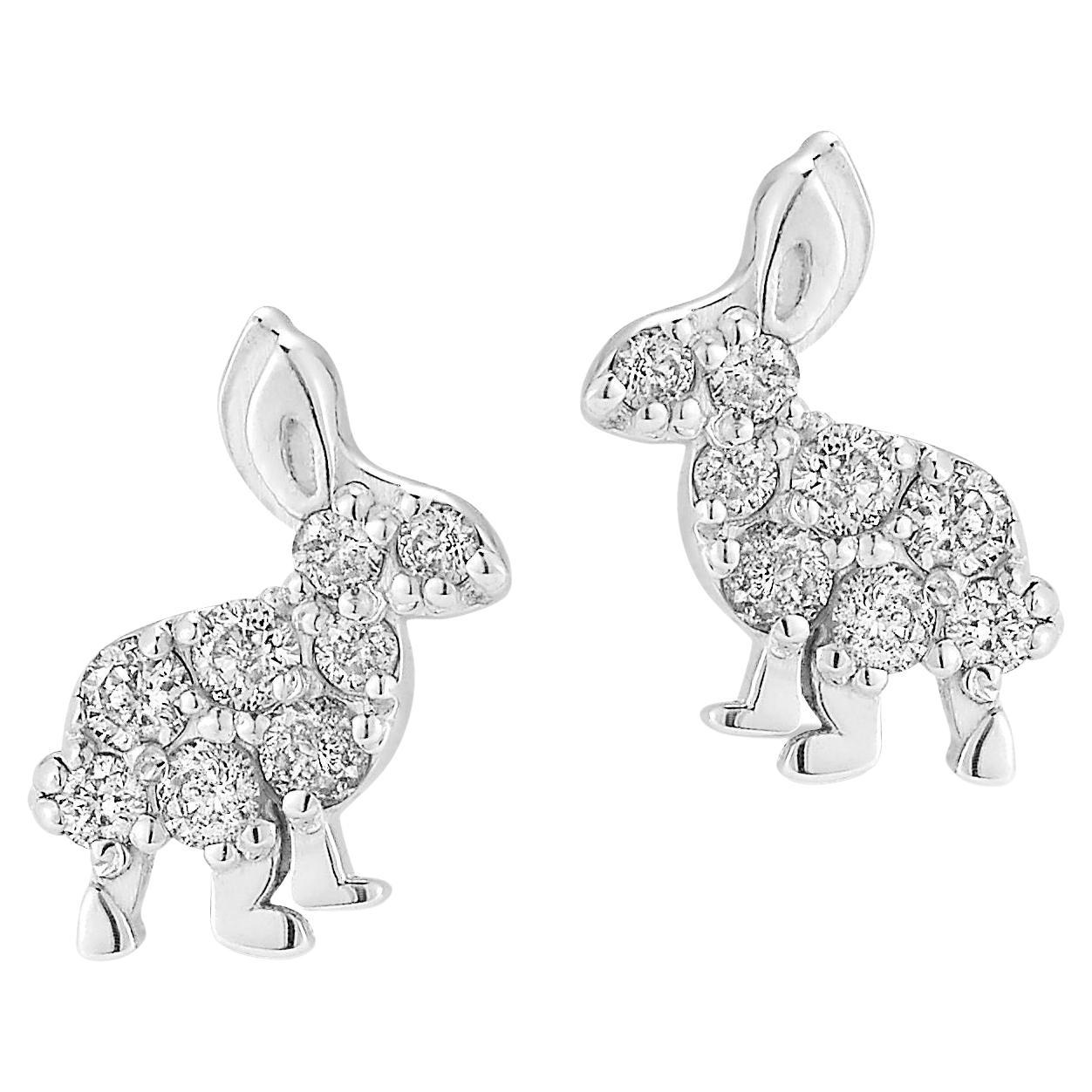 Boucles d'oreilles lapin en argent et diamants Hi June Parker 0.40 Carat