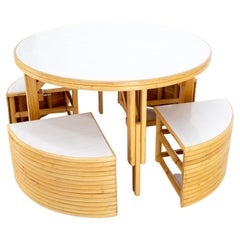 Hi-Lo Convertible Reed Coffee Dinette Game Table w/ Nesting Benches Stools Chair