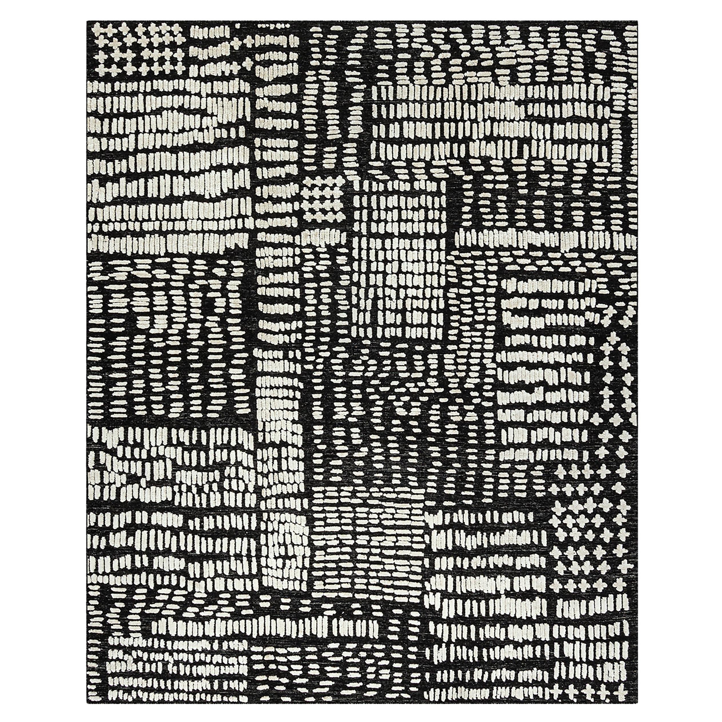 Hi Low Luxe Elfenbein-Charcoal Handgewebter Wollteppich, 10'3 x 13'11 im Angebot