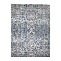 Hi-Low Pile Abstract Design Wool and Silk Hand Knotted Oriental Rug Hi-Low Pile Abstract Design Wool and Silk Hand Knotted Oriental Rug