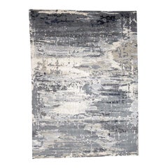 Hi-Low Pile Abstract Design Wool and Silk Hand  Knotted Oriental Rug