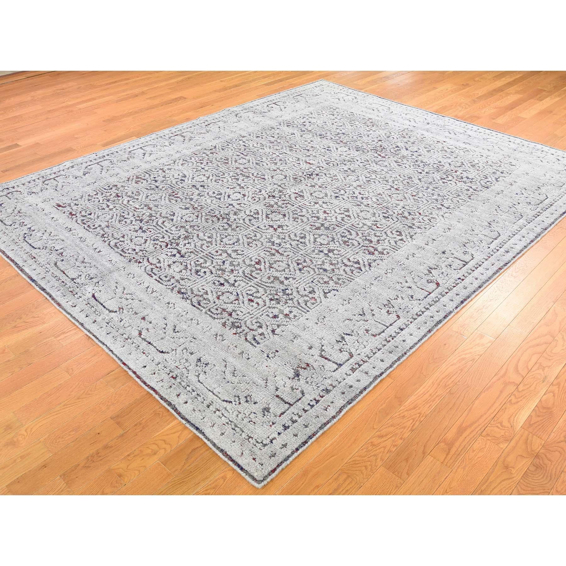 Hand-Knotted Hi-Low Pile Oxidized Wool Khotan Design Hand Knotted Oriental Rug