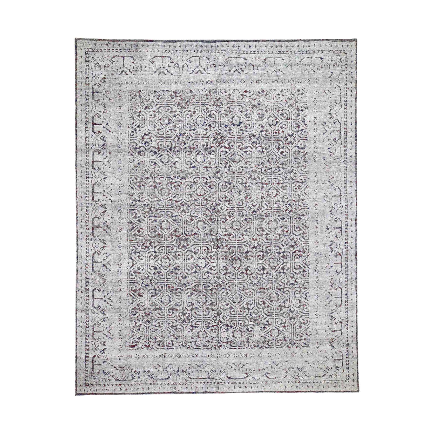 Hi-Low Pile Oxidized Wool Khotan Design Hand Knotted Oriental Rug