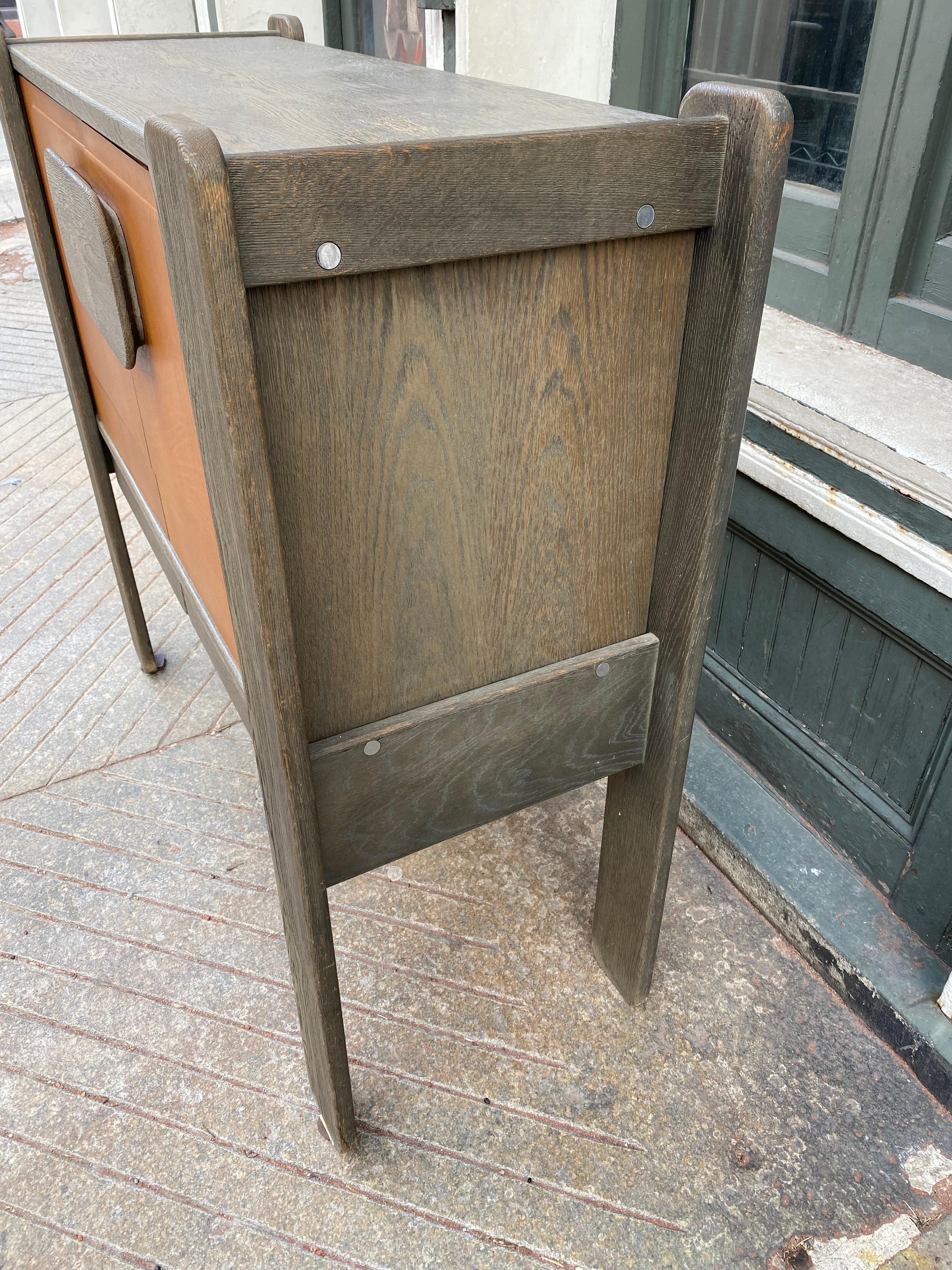 Late 20th Century 1970's Space Age Oak and Leather European Cabinet For Sale