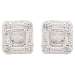 HI/SI Baguette Diamond Cushion Stud 10 Karat White Gold Tiny Earrings Jewelry