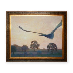 Pastel-Toned Abstract Impressionist Dusk Landscape with a Bird
