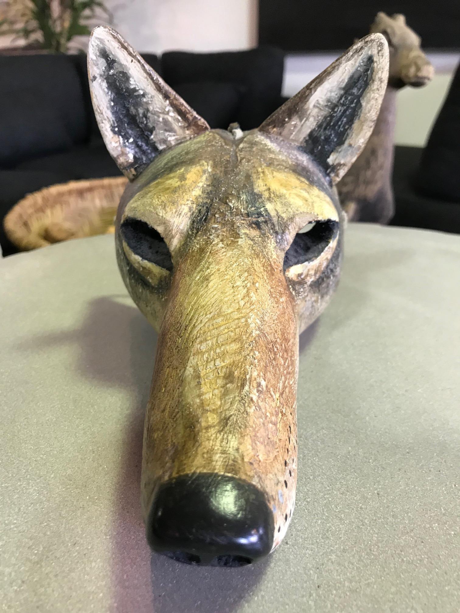 Hand-Carved Hib Sabin Carved Wood Spirit Animal Mask