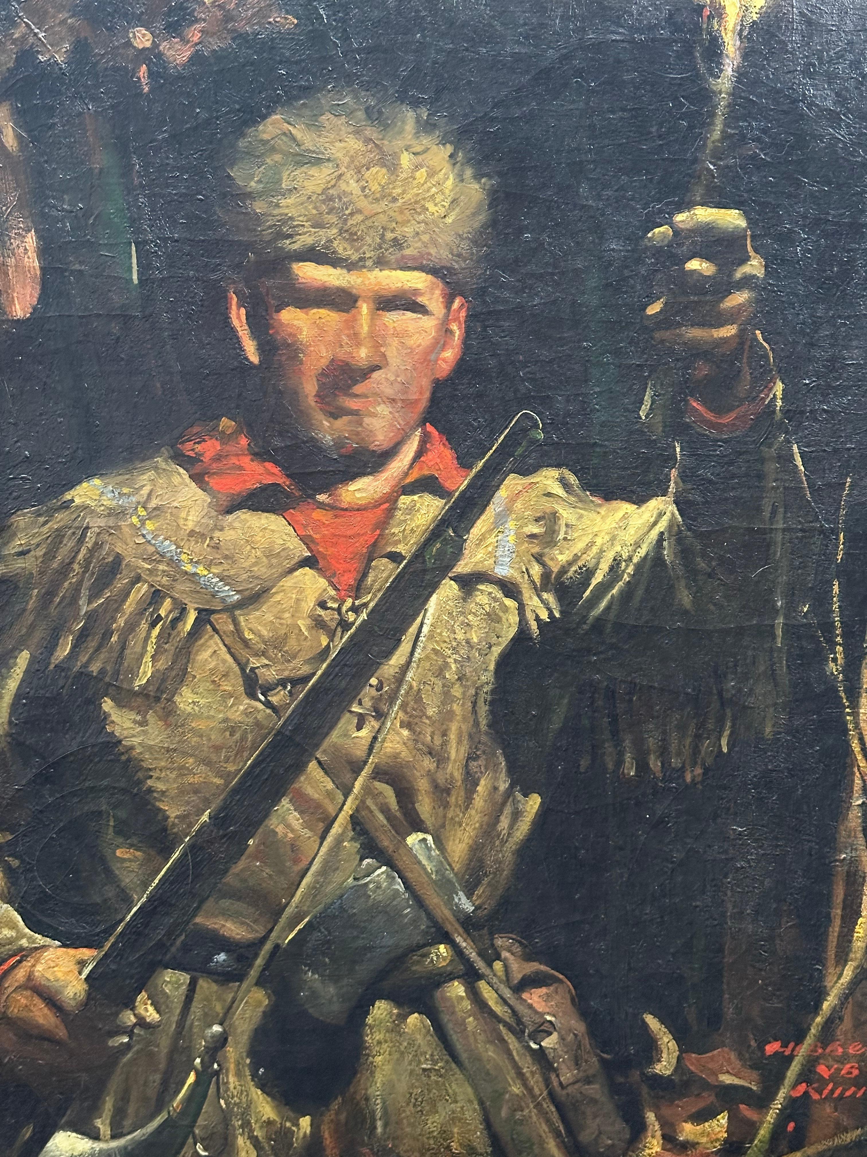 Frontiersman Davy Crockett Golden Age Illustration painting - Painting by Hibberd Van Buren Kline