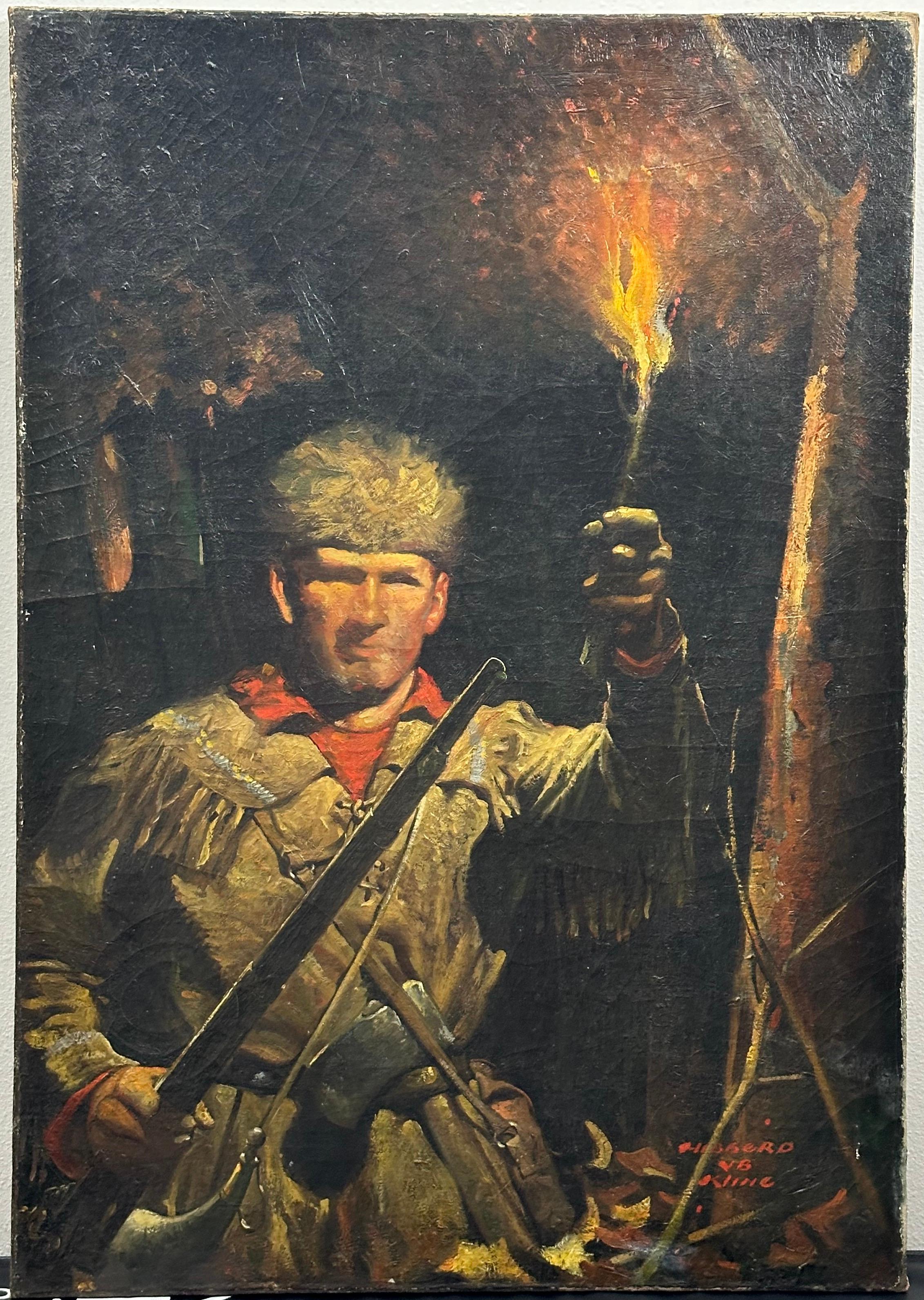 Hibberd Van Buren Kline Figurative Painting - Frontiersman Davy Crockett Golden Age Illustration painting