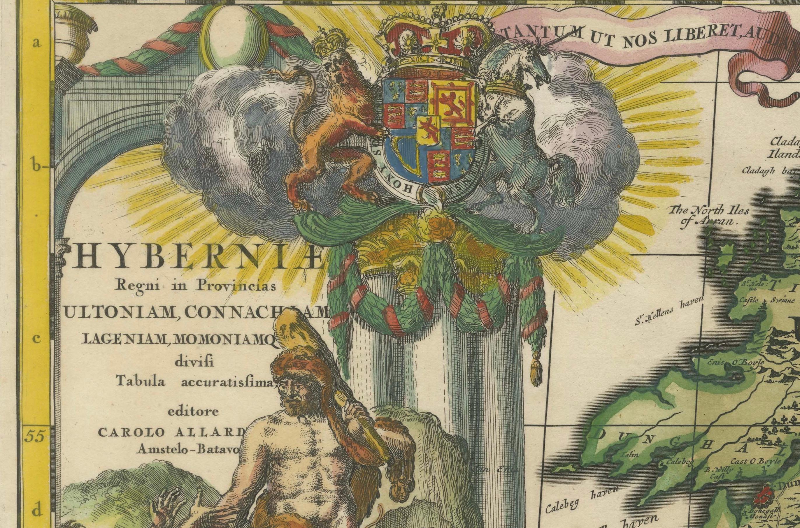 Engraved Hibernia Regnum Map by Carel Allard, 1700: Hand-Colored Provinces of Ireland For Sale