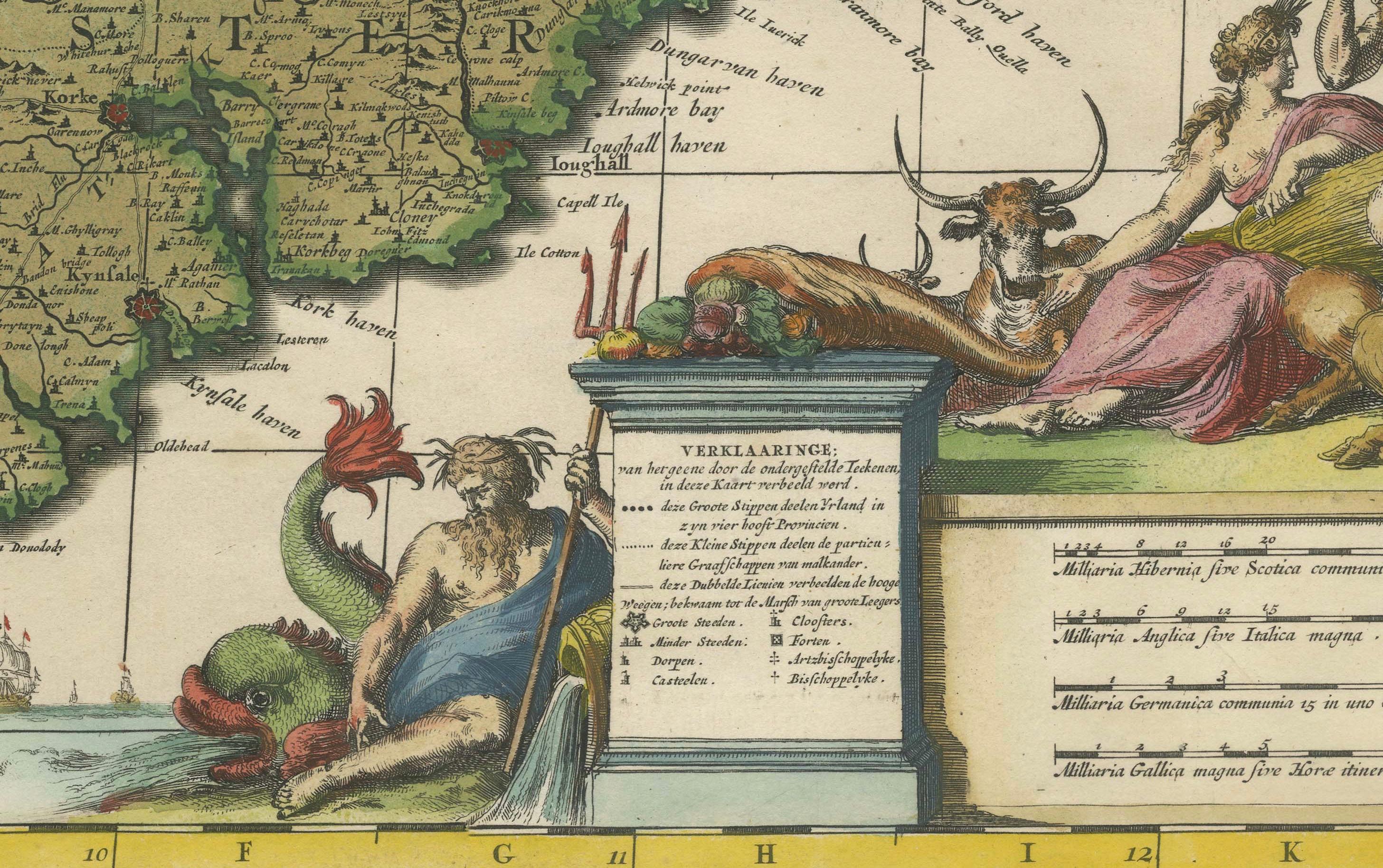 Paper Hibernia Regnum Map by Carel Allard, 1700: Hand-Colored Provinces of Ireland For Sale