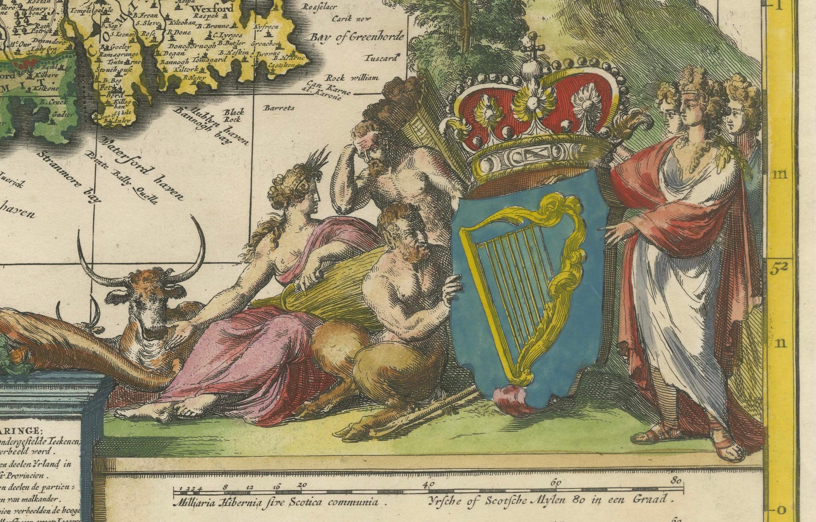 Hibernia Regnum Map by Carel Allard, 1700: Hand-Colored Provinces of Ireland For Sale 1