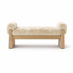 Hibi Sculptural Oak Bench with Sheepskin Upholstery