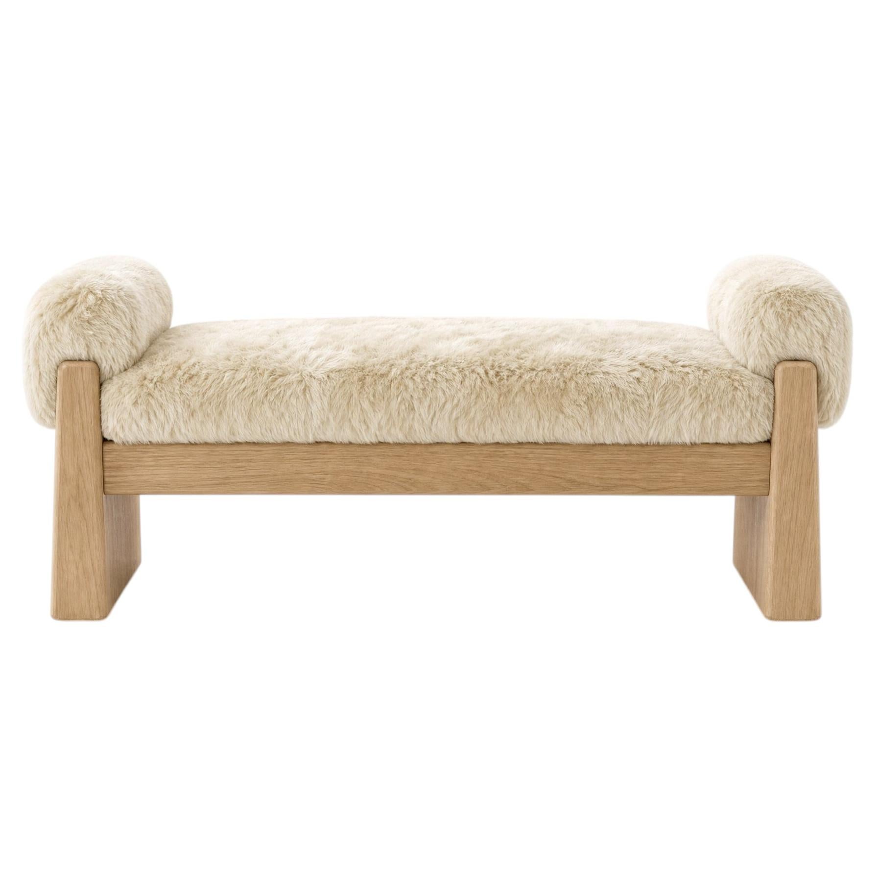 Hibi Sculptural Oak Bench with Sheepskin Upholstery