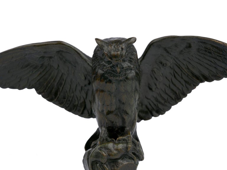 “Hibou Owl” French Bronze Sculpture by Antoine-Louis Barye & Barbedienne For Sale 6