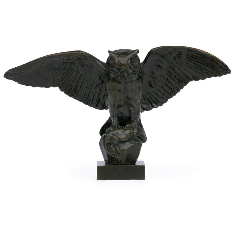 Conceived in 1870, the model of a Hibou Owl was cast originally in Barye's Atelier as 