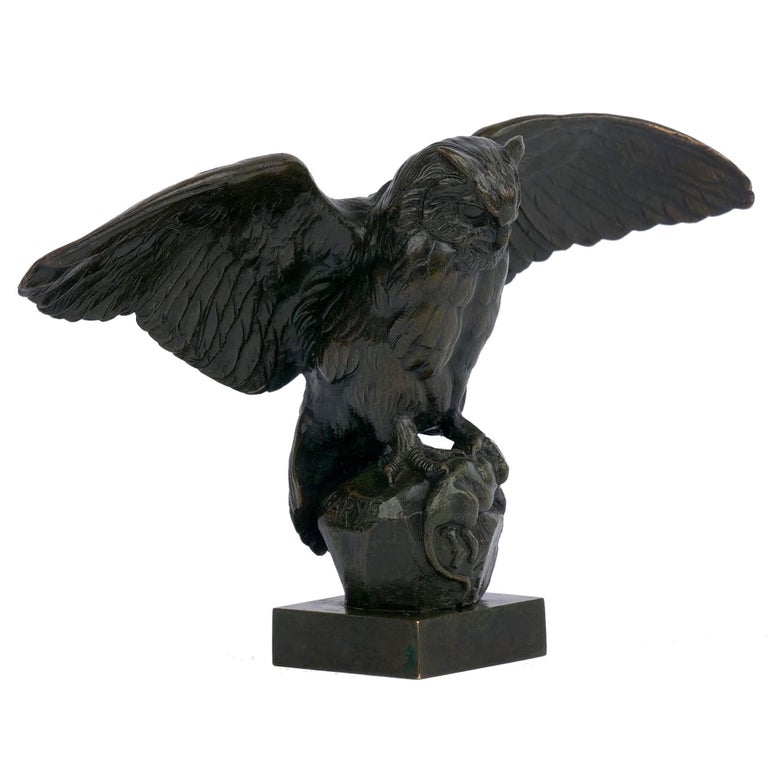 “Hibou Owl” French Bronze Sculpture by Antoine-Louis Barye & Barbedienne In Good Condition For Sale In Shippensburg, PA