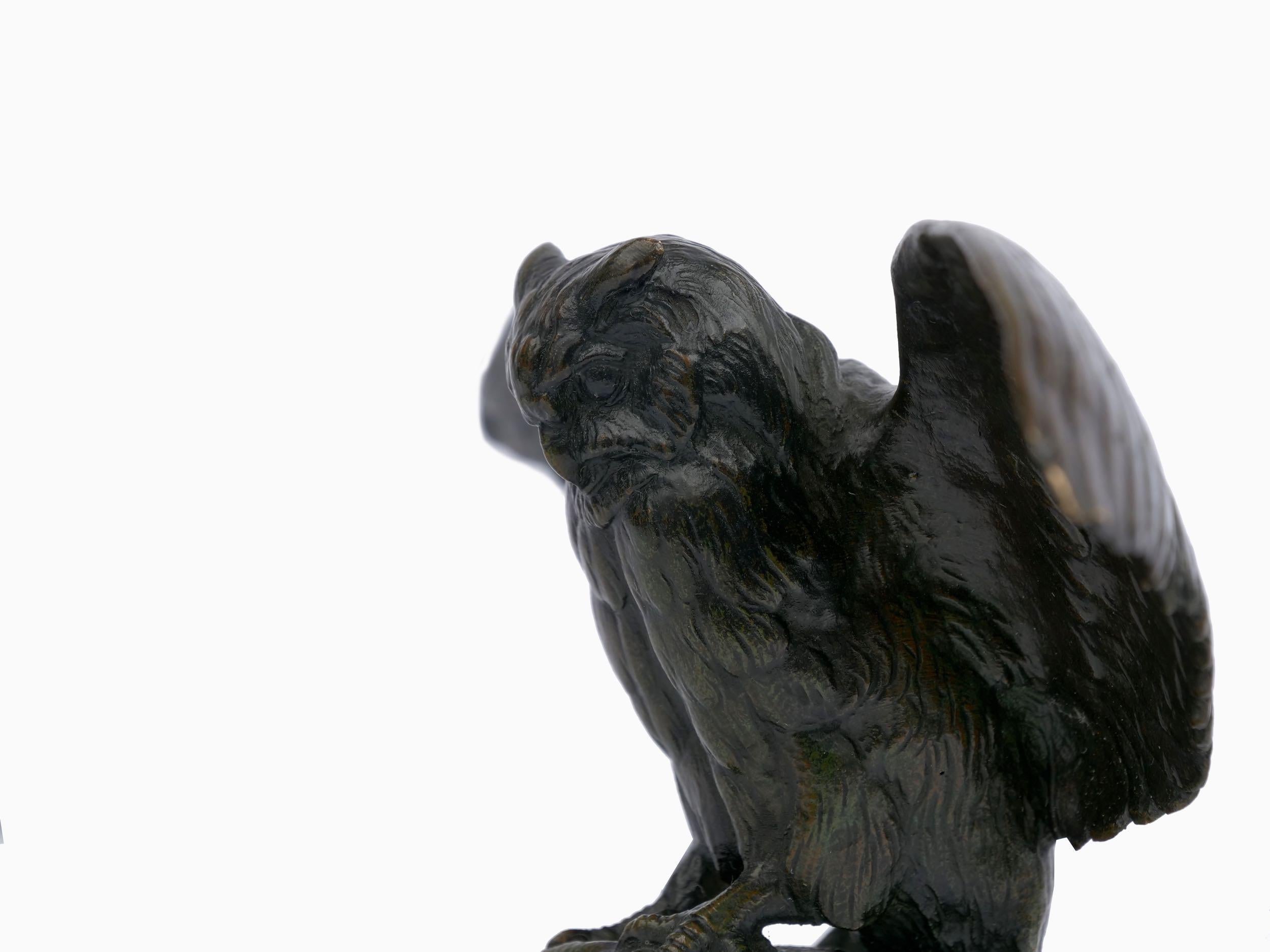 “Hibou Owl” French Bronze Sculpture by Antoine-Louis Barye & Barbedienne 3
