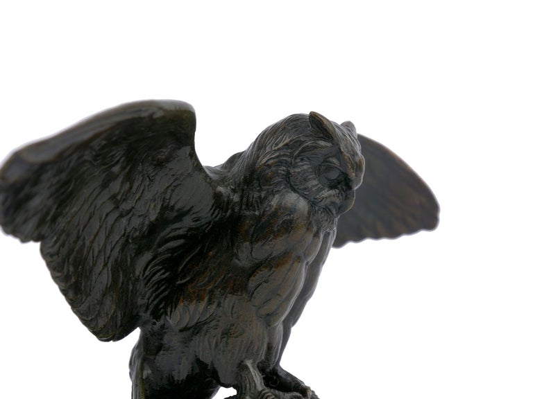 “Hibou Owl” French Bronze Sculpture by Antoine-Louis Barye & Barbedienne For Sale 5