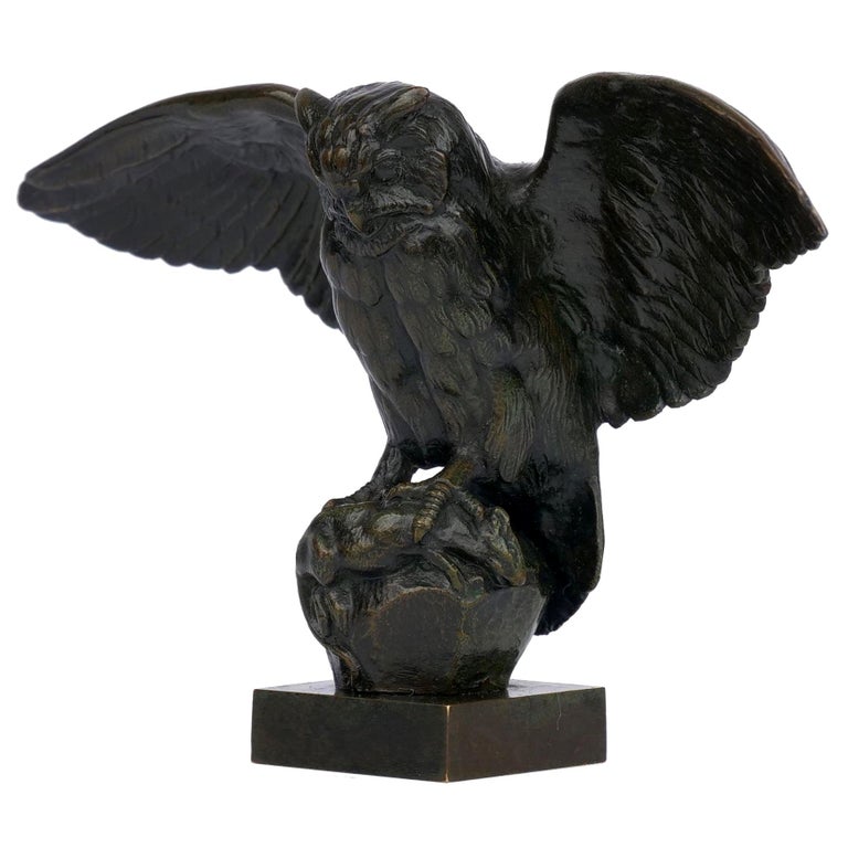 “Hibou Owl” French Bronze Sculpture by Antoine-Louis Barye & Barbedienne For Sale