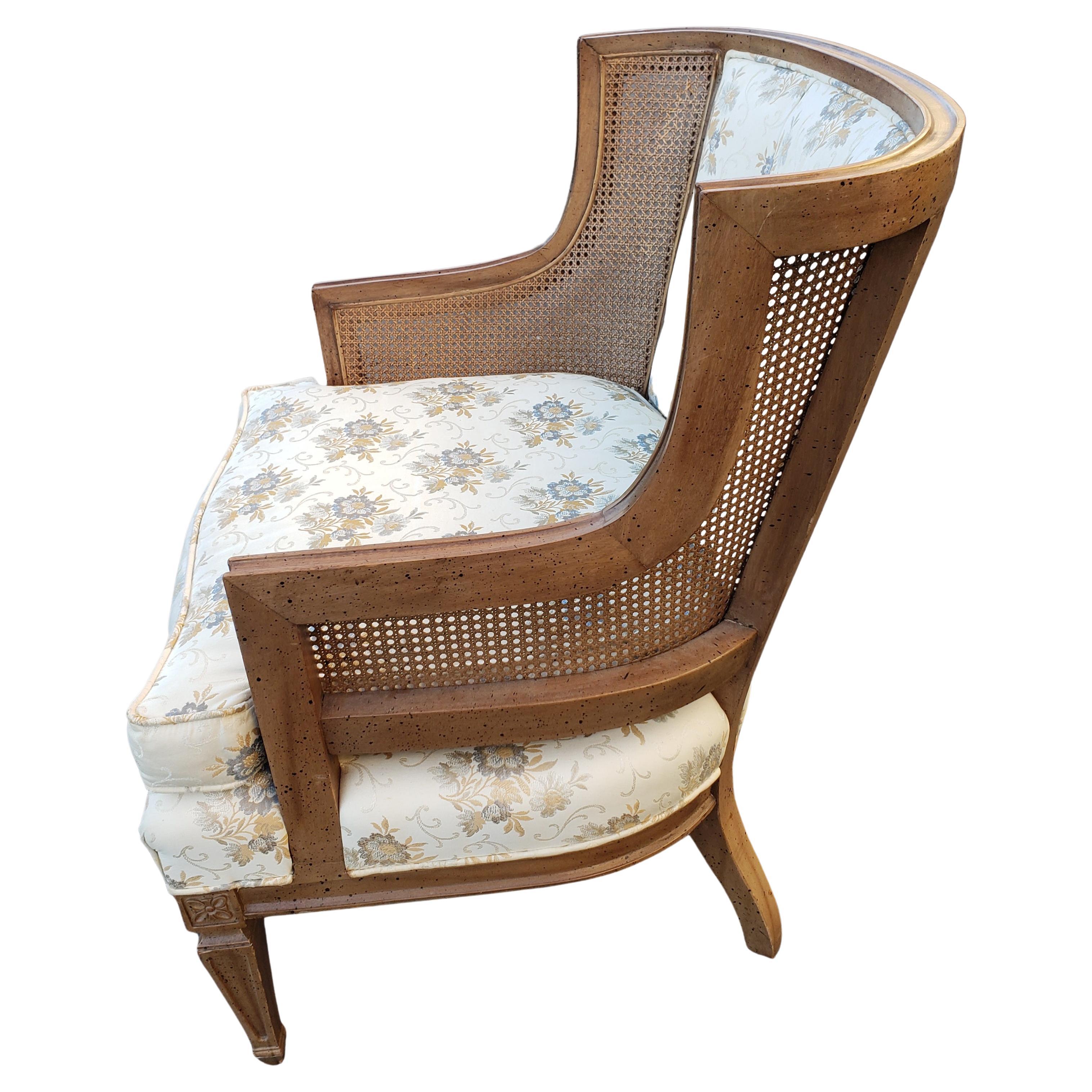 Mid-Century Modern Hibriten French Bergere Walnut Cane Upholstered Chairs, circa 1960, a Pair For Sale
