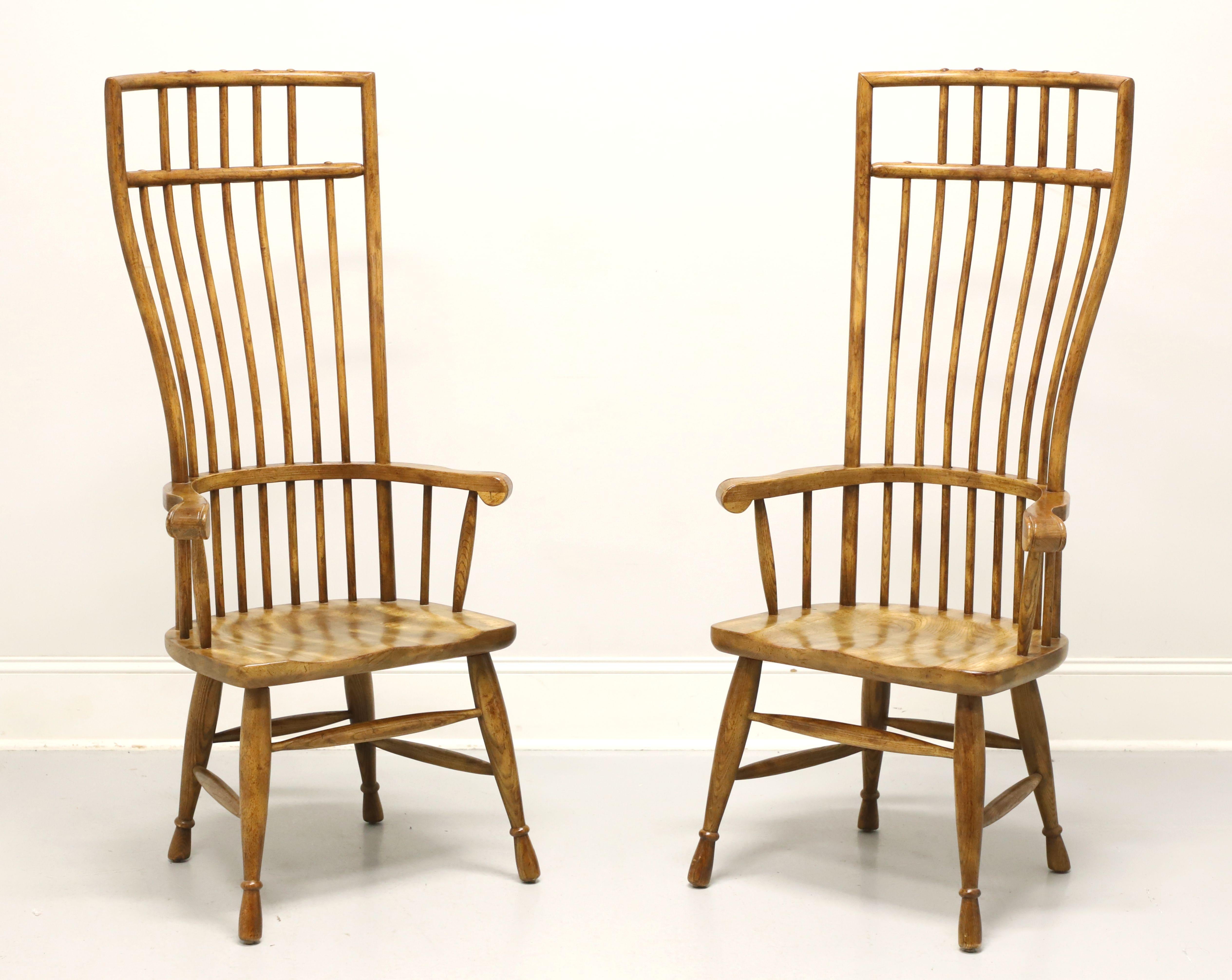 HIBRITEN Mid 20th Century Oak Exaggerated Back Windsor Armchairs - Pair 4