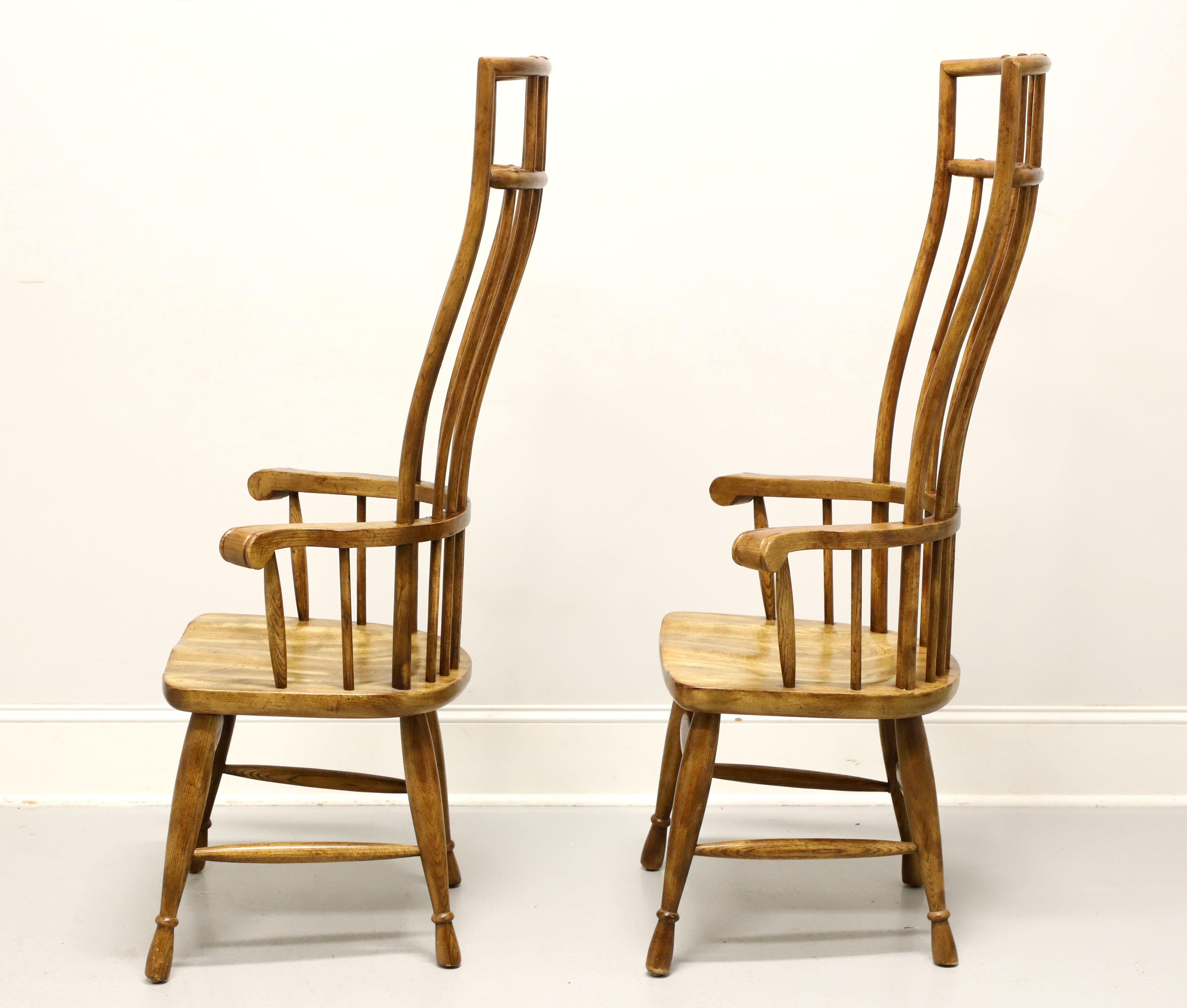 American HIBRITEN Mid 20th Century Oak Exaggerated Back Windsor Armchairs - Pair