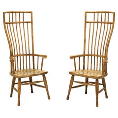 HIBRITEN Mid 20th Century Oak Exaggerated Back Windsor Armchairs - Pair
