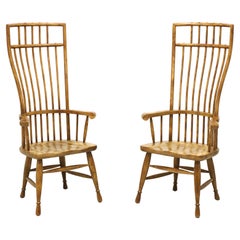 Vintage HIBRITEN Mid 20th Century Oak Exaggerated Back Windsor Armchairs - Pair