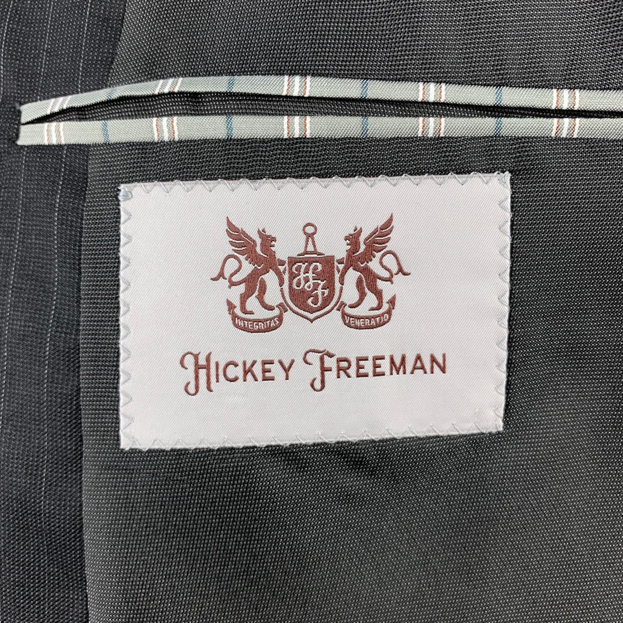 HICKEY FREEMAN Size 42 Short Black Stripe Wool Notch Lapel Suit 3