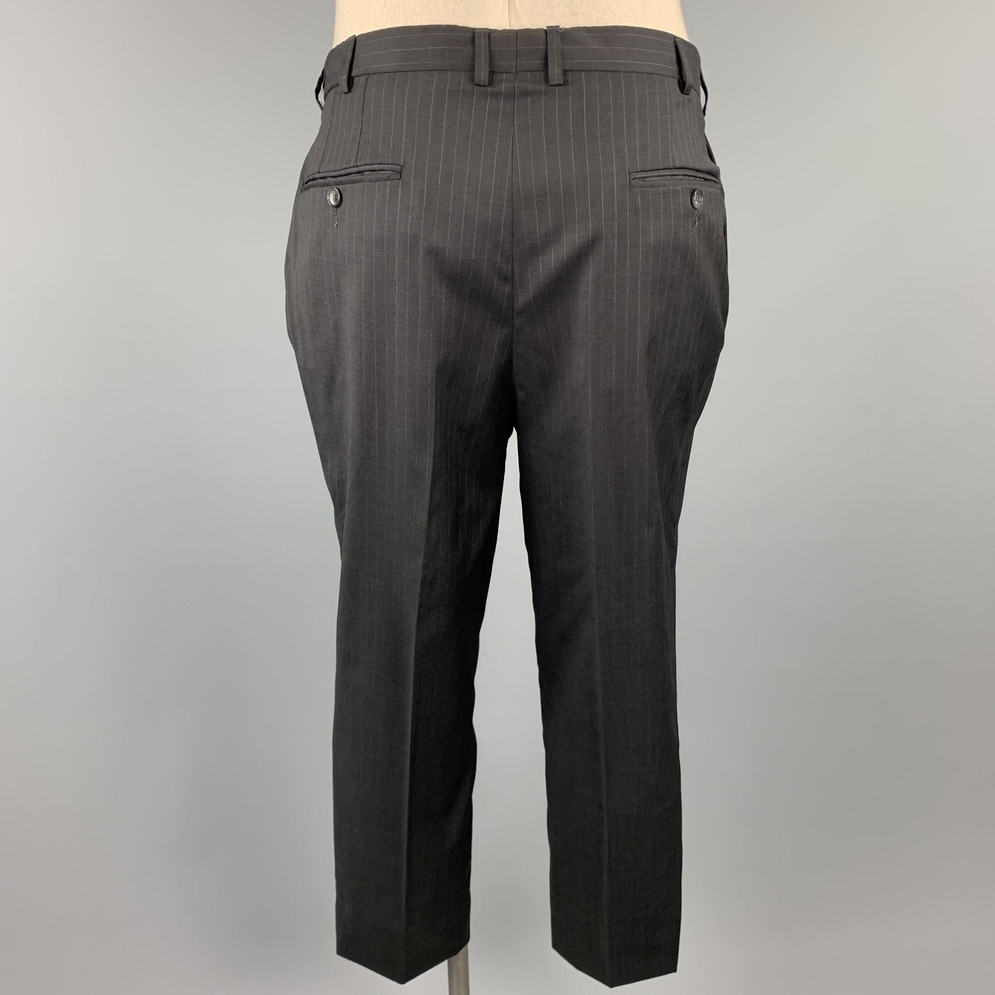 HICKEY FREEMAN Size 42 Short Black Stripe Wool Notch Lapel Suit 1
