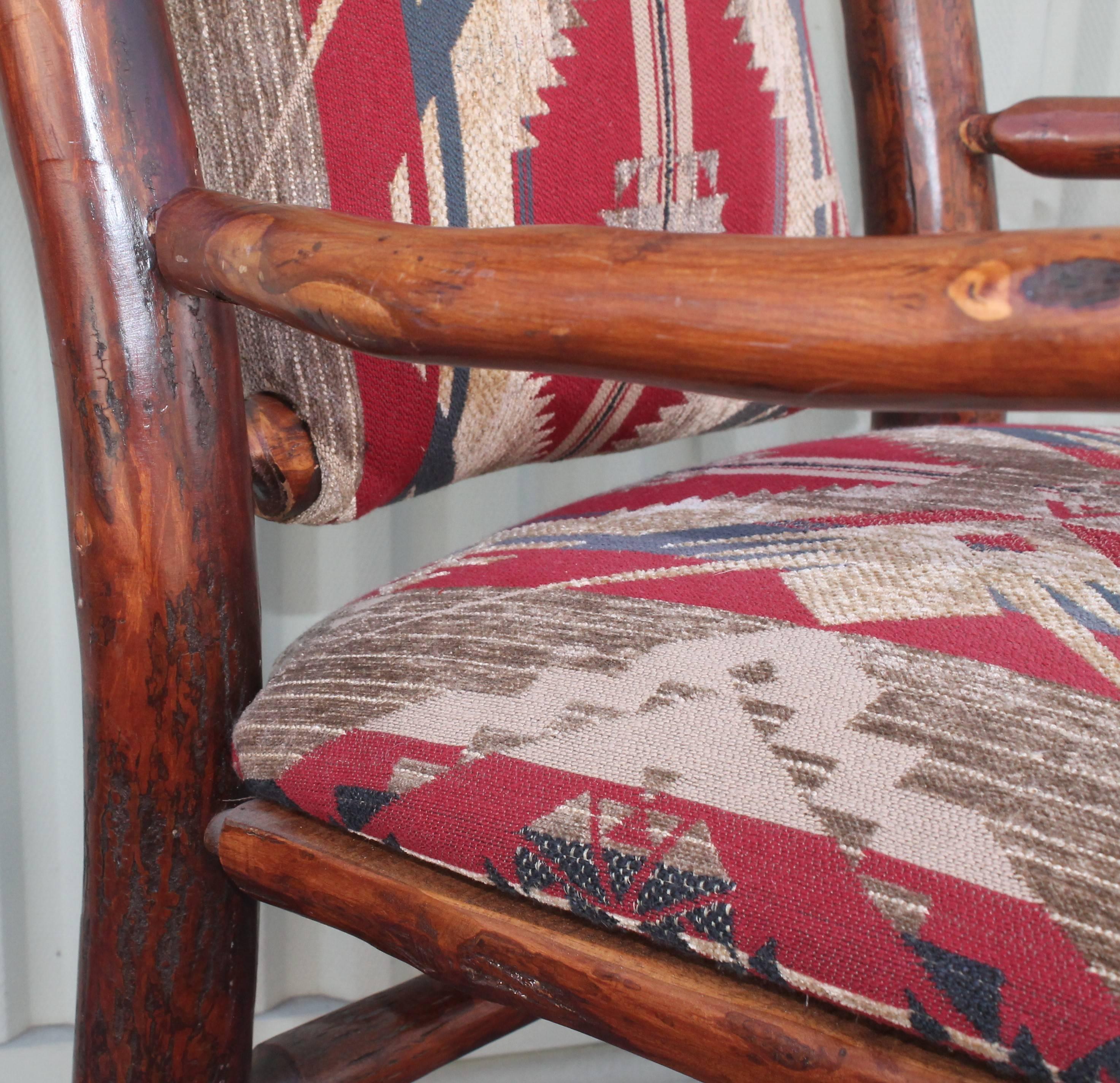 Hickory Armchairs Upholstered in Western Fabric 5