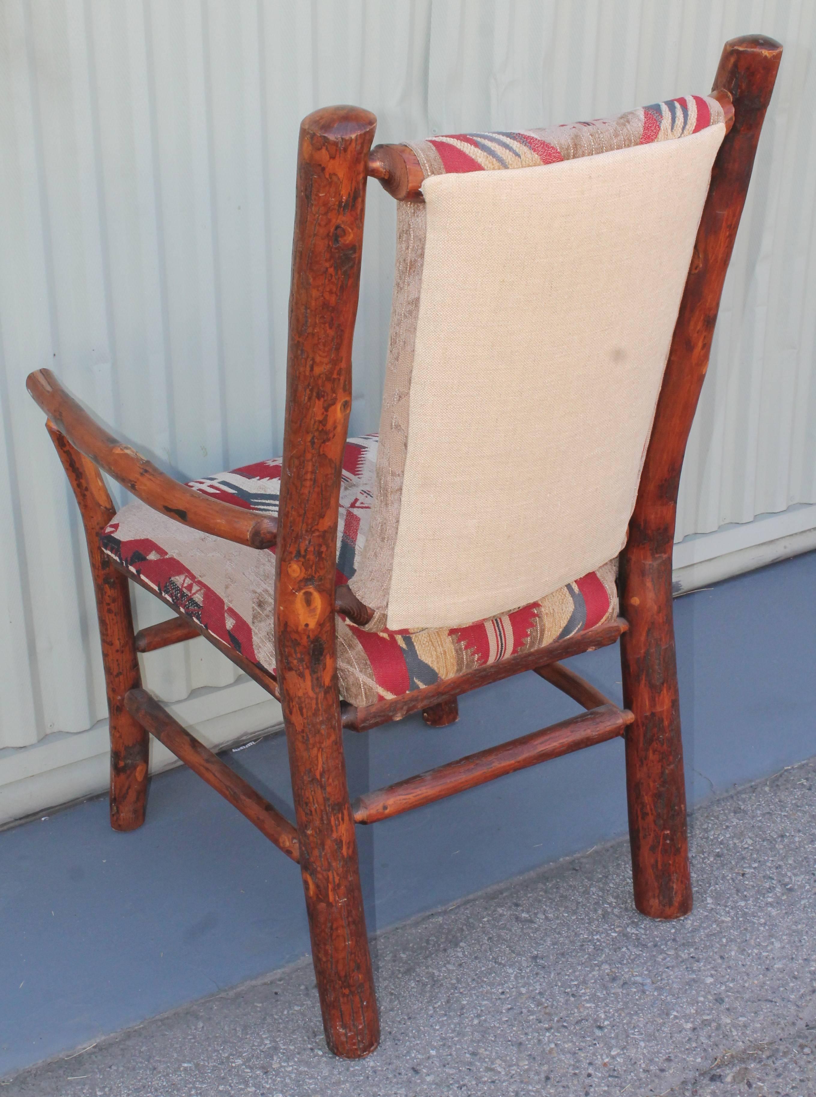 Hickory Armchairs Upholstered in Western Fabric 7