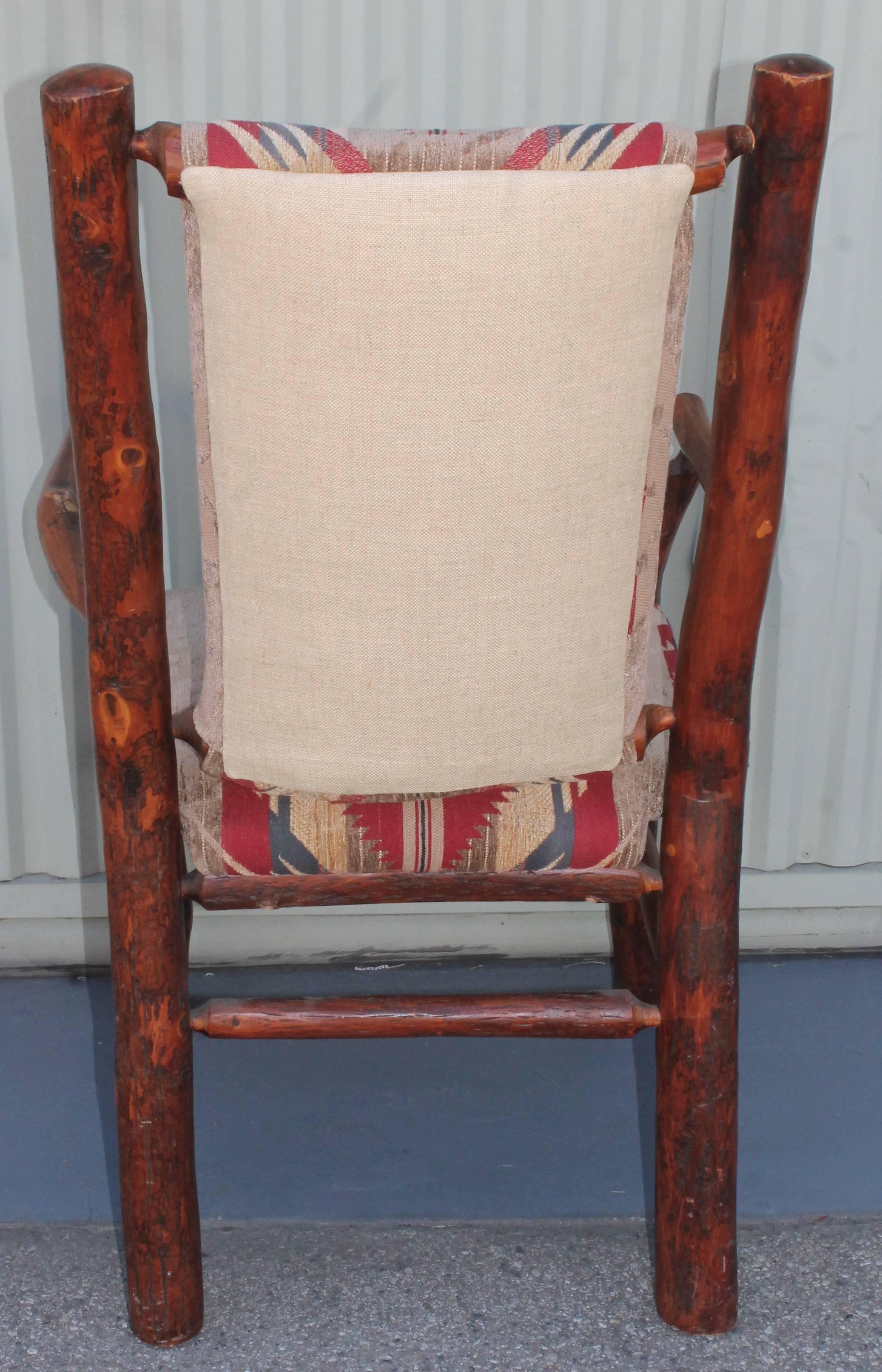 Hickory Armchairs Upholstered in Western Fabric 8