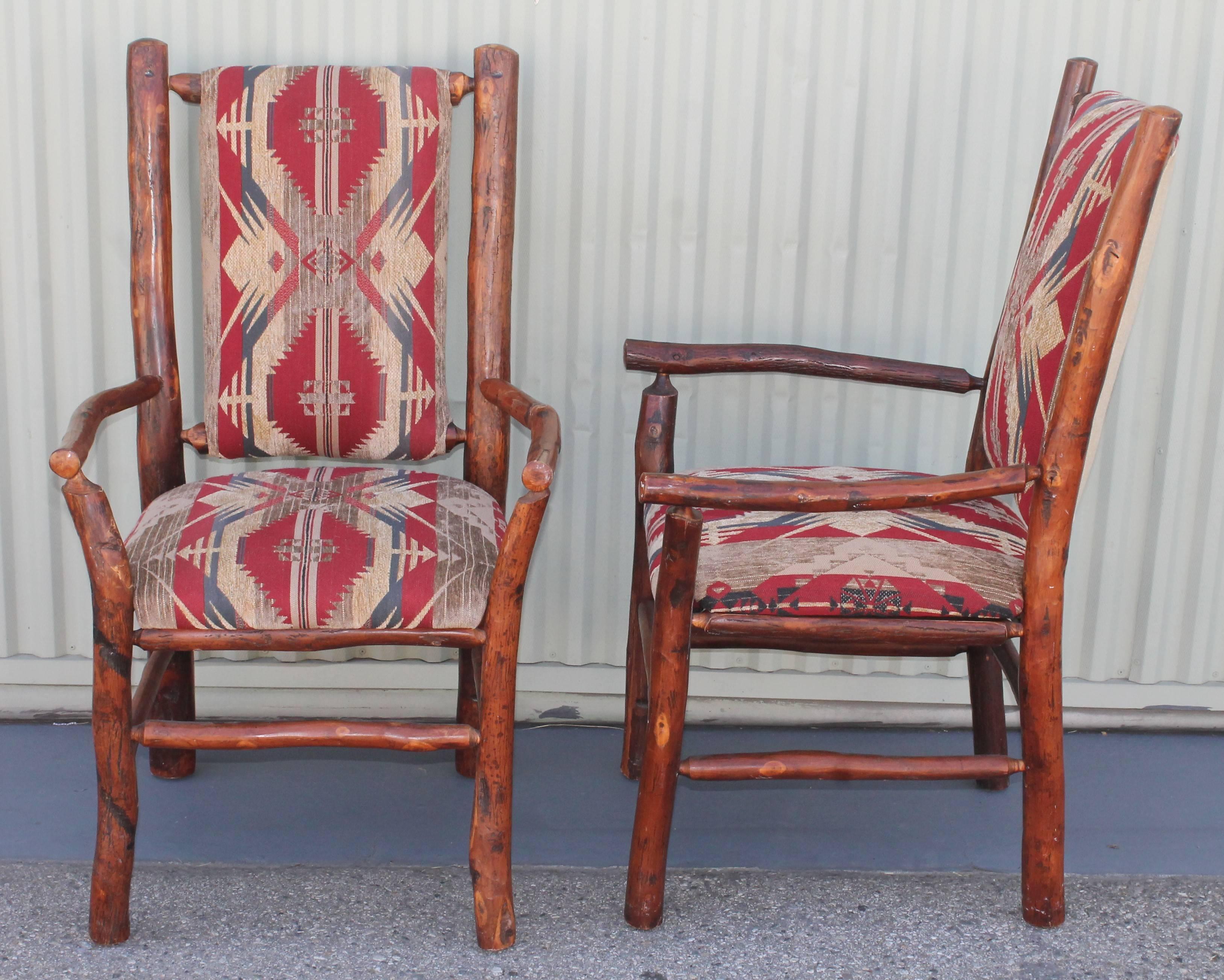 Adirondack Hickory Armchairs Upholstered in Western Fabric