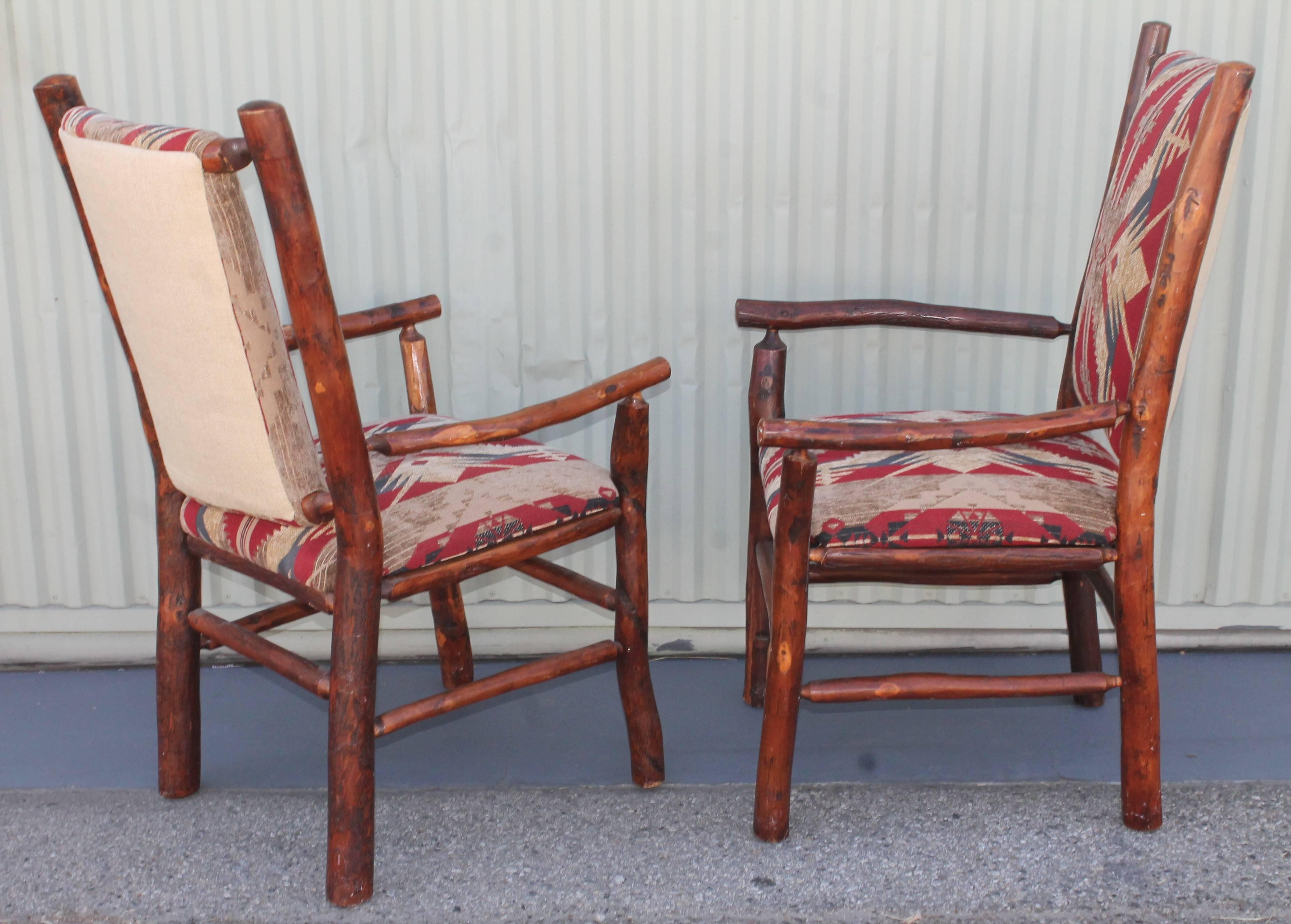 Hickory Armchairs Upholstered in Western Fabric In Excellent Condition In Los Angeles, CA