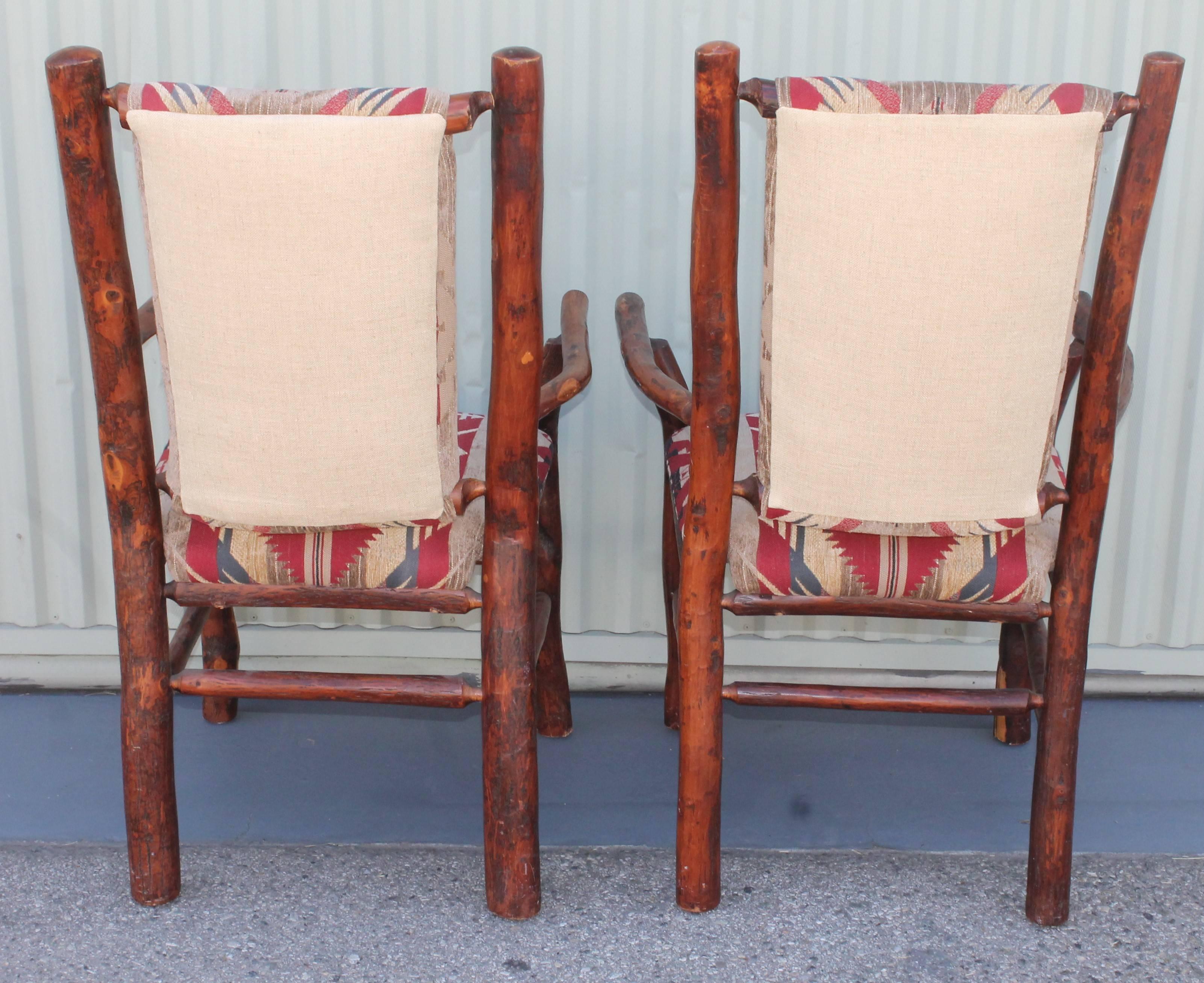 Mid-20th Century Hickory Armchairs Upholstered in Western Fabric
