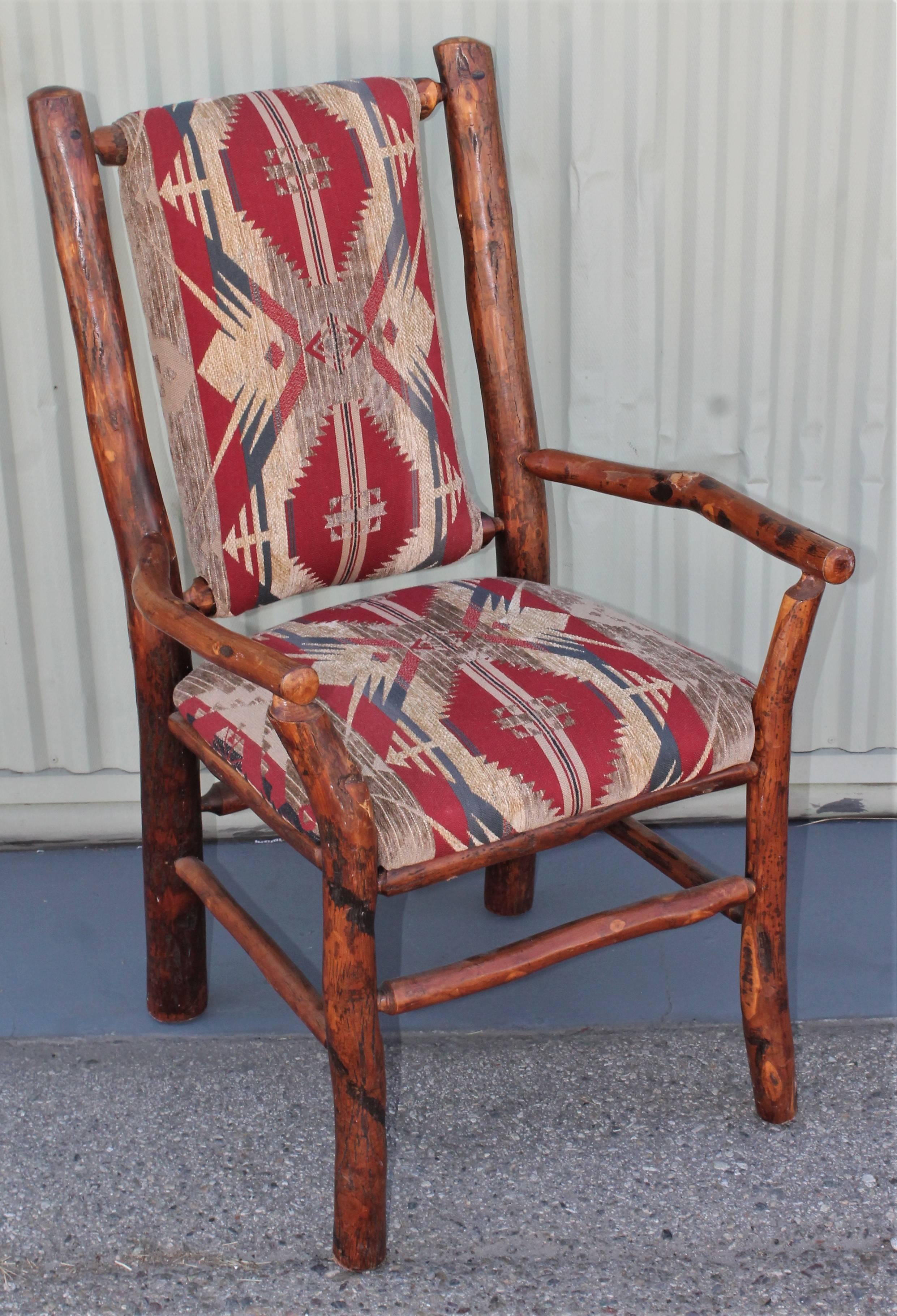 Hickory Armchairs Upholstered in Western Fabric 1