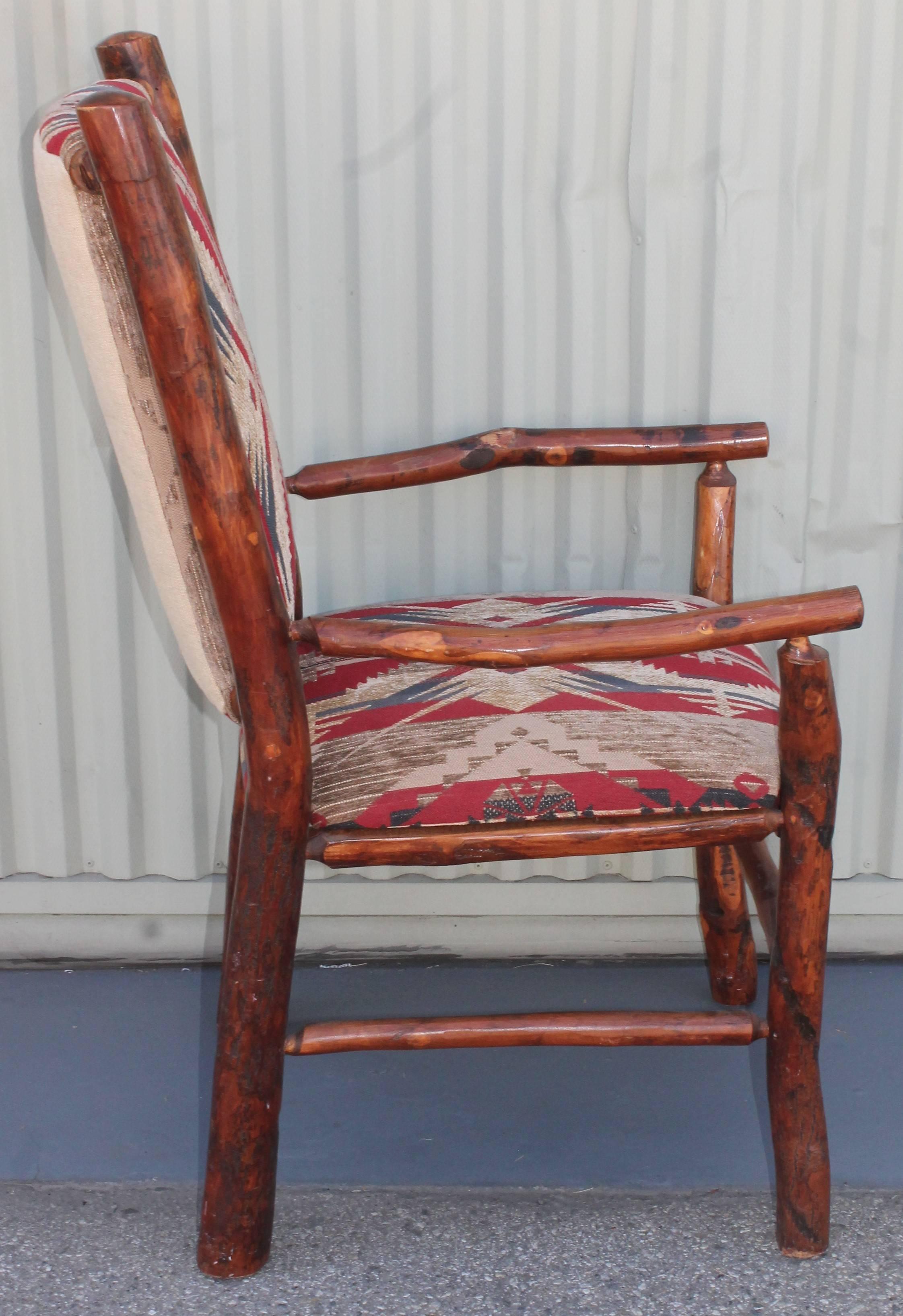 Hickory Armchairs Upholstered in Western Fabric 2