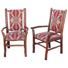 Hickory Armchairs Upholstered in Western Fabric